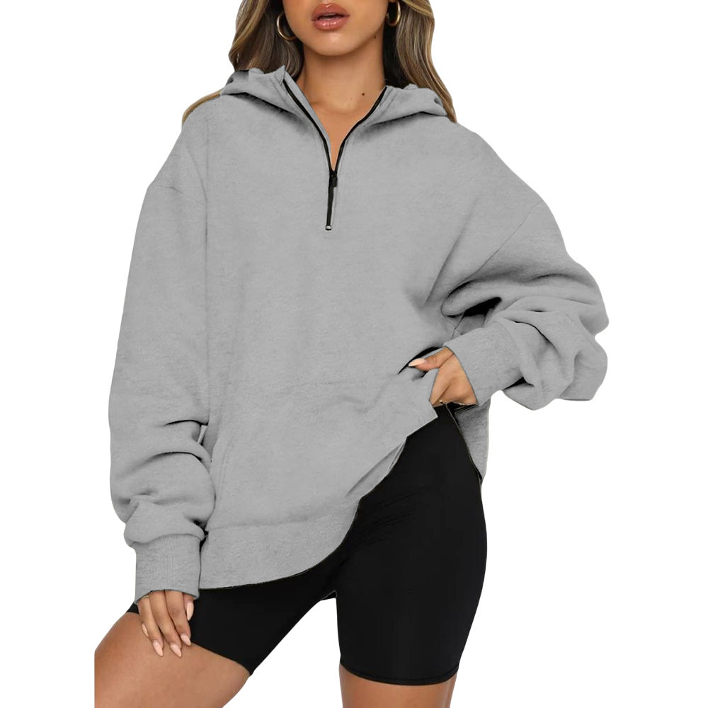 Damen Oversize Kapuzenpullover mit halbem Reißverschluss Stalluxe