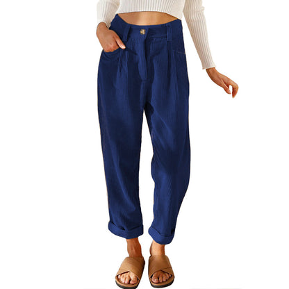 Damen modische Cordhose mit hohem Bund und weitem Bein Stalluxe