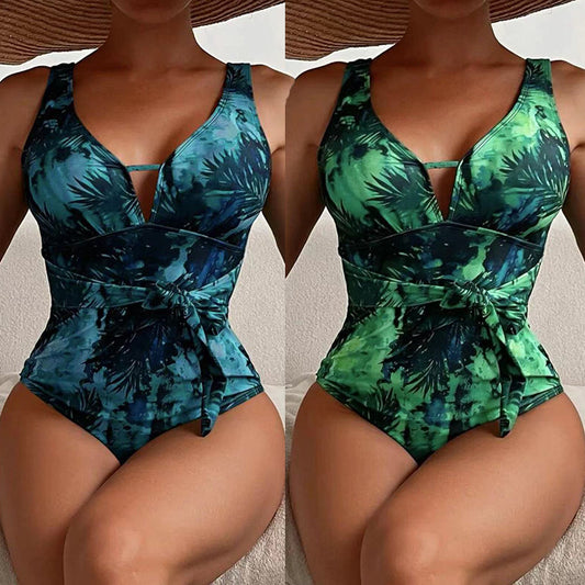 Damen Einteiliger Badeanzug mit raffiniertem Wickel-Design und modischem Muster Stalluxe