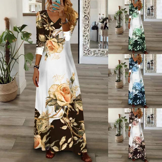 Damen Maxikleid mit floralem Design und V-Ausschnitt Stalluxe