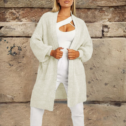 Damen Strickcardigan mit tiefem V-Ausschnitt und großzügigen Taschen Stalluxe Beige