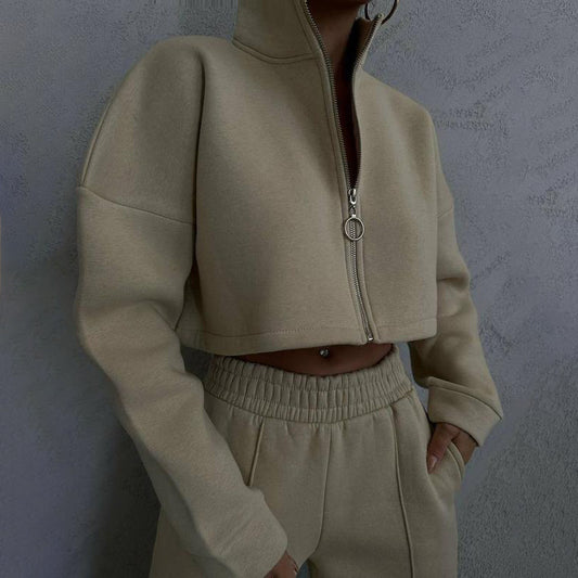 Damen cropped Sweatjacke mit hochgeschlossenem Kragen Stalluxe