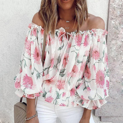 Damen romantische Bluse mit floralem Muster und Volantärmel Stalluxe