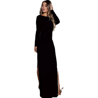 Damen Maxikleid mit elegantem Schlitz und figurbetontem Oberteil Stalluxe