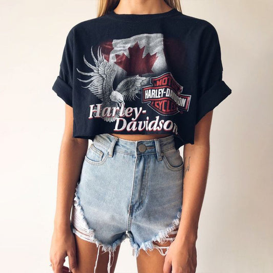 Damen Cropped T-Shirt mit vintage Grafikdesign Stalluxe