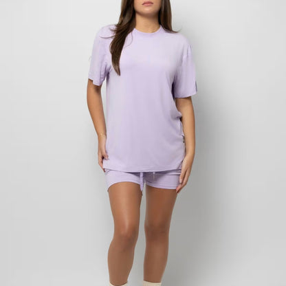 Damen lässiges Set mit oversized T-Shirt und Shorts Stalluxe