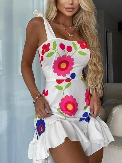 Damen Blumiges Wickelkleid mit Rüschen und Spaghetti-Trägern Stalluxe