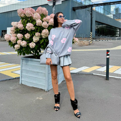 Damen Strickpullover mit floralem Muster und lässigem Schnitt Stalluxe