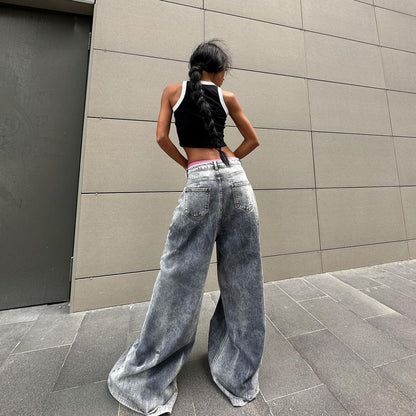 Damen Weite Jeanshose im Vintage-Stil mit hohen Seitentaschen Stalluxe
