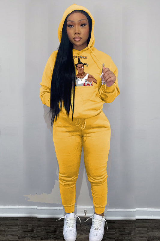 Damen lässiges Hoodie- und Jogginghose-Set mit künstlerischem Grafikdruck Stalluxe