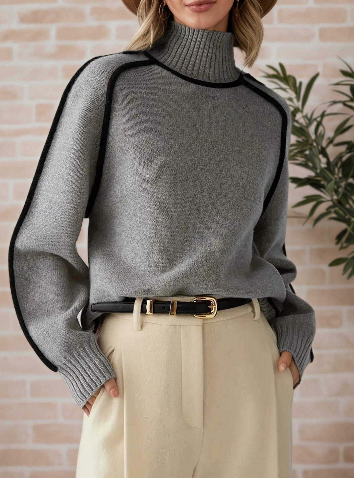 Damen Pullover mit hohem Kragen und modernen Strukturdetails Stalluxe