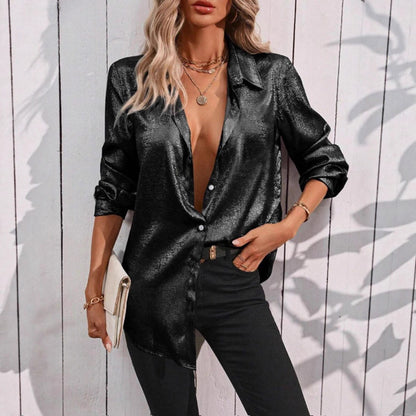 Damen Glamouröses Hemdblusenshirt mit schimmerndem Finish Stalluxe