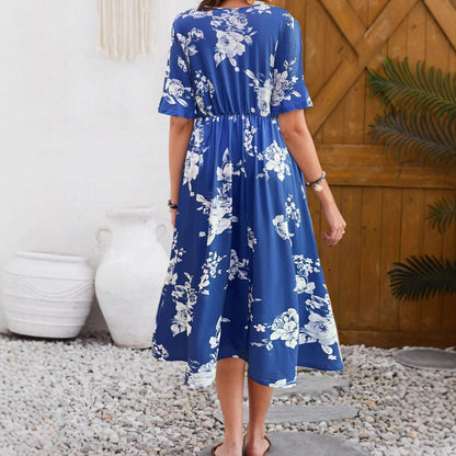 Damen Midikleid mit floralem Muster und elastischem Taillenzug Stalluxe