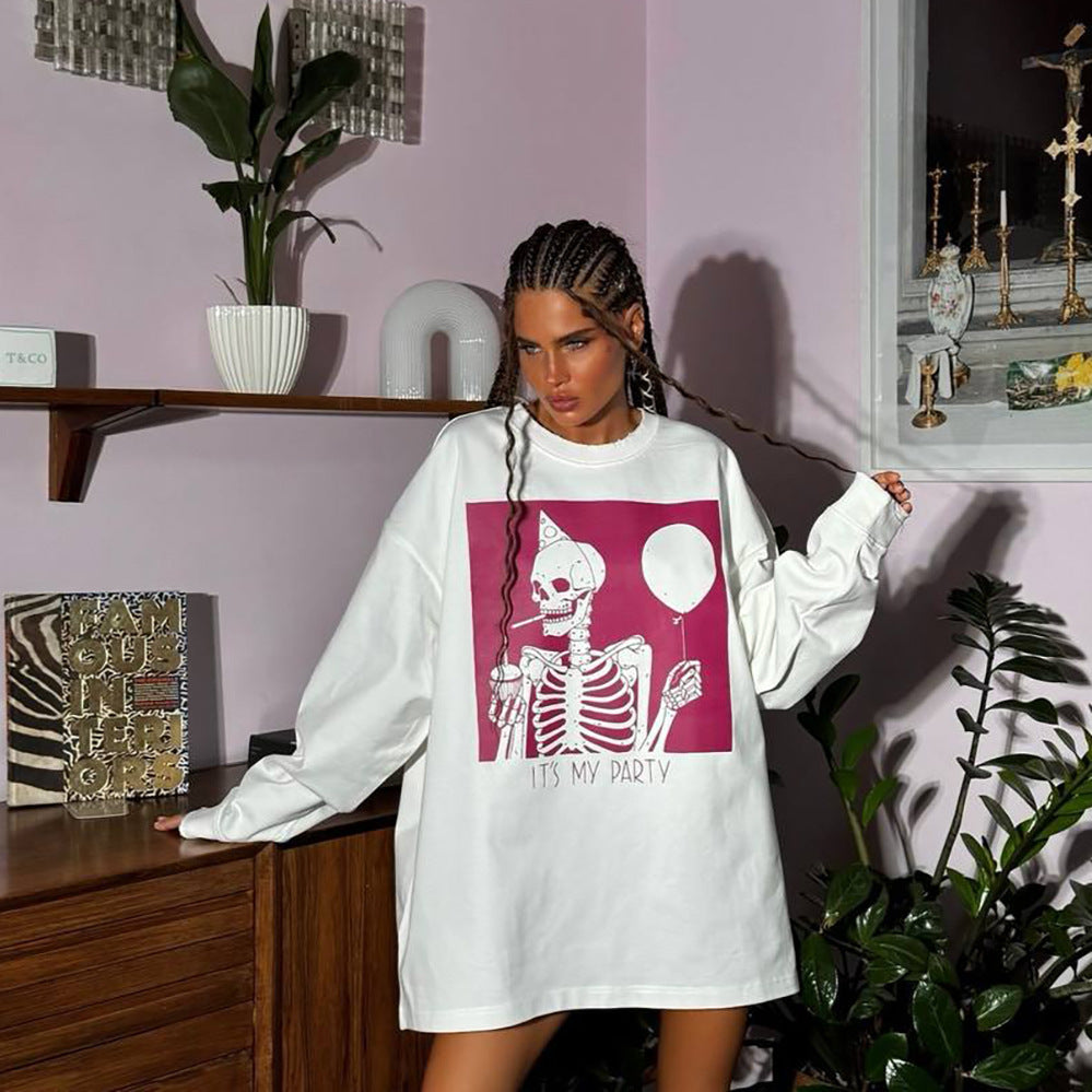 Damen Oversized Sweatshirt mit grafischem Skelettmotiv Stalluxe