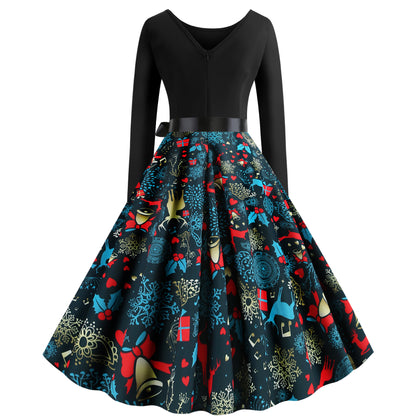 Damen Rock mit buntem Weihnachtliche Muster und eleganter Taillenbindung Stalluxe