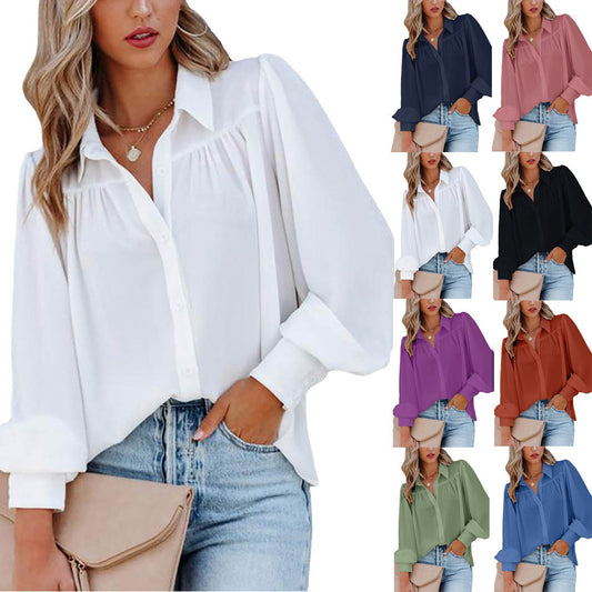 Damen Modische Bluse mit voluminösen Ärmeln und Knopfleiste Stalluxe