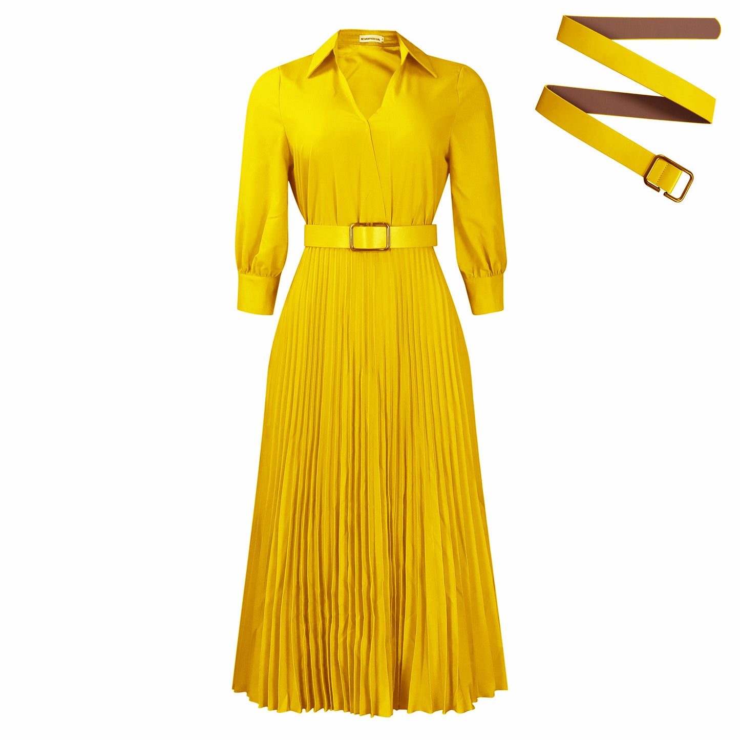 Damen Elegantes und modernes Plisseekleid mit Gürtel Stalluxe