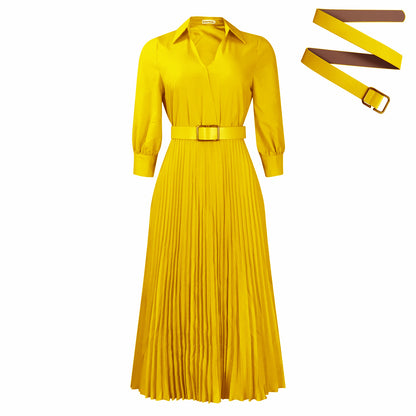 Damen Elegantes und modernes Plisseekleid mit Gürtel Stalluxe