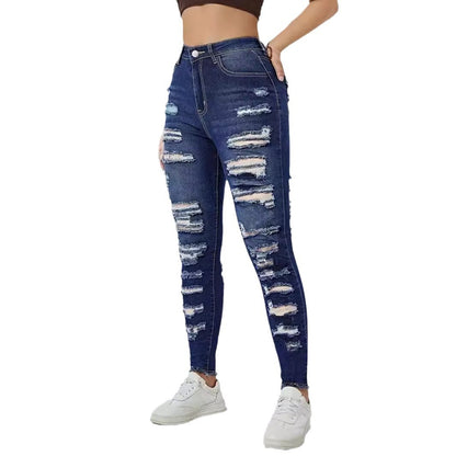 Damen Skinny Jeans mit modischen Destroyed-Details und hohem Bund Stalluxe