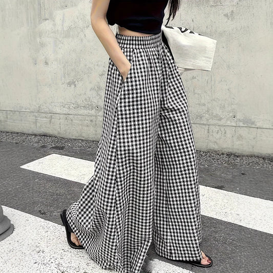 Damen weite Maxihosen mit Karomuster und praktischen Taschen Stalluxe
