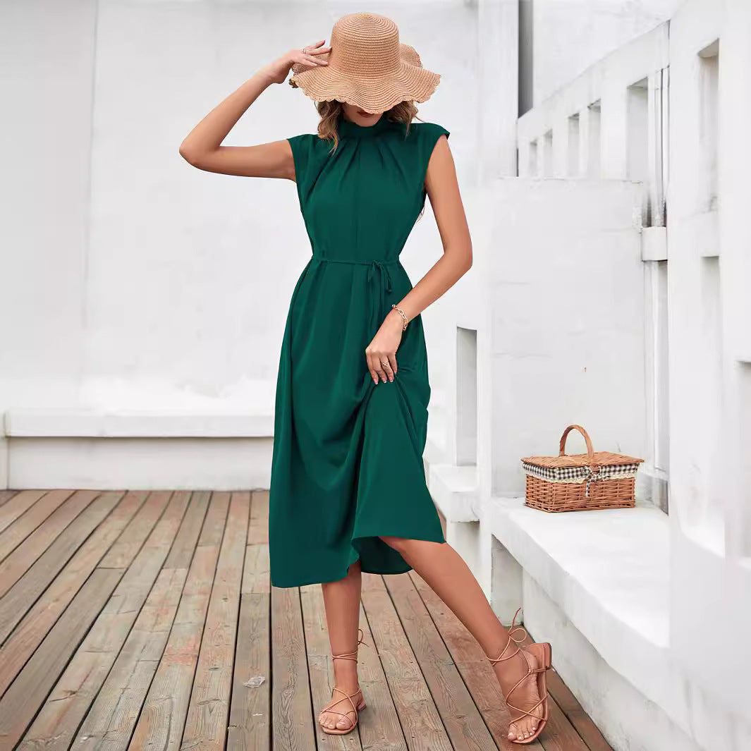 Damen Elegantes Midikleid mit Bindegürtel und klassischem Kragen Stalluxe