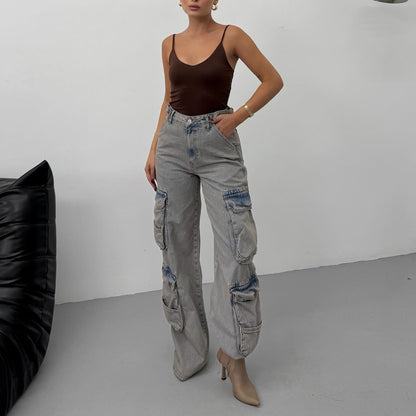 Damen Cargo-Jeans mit hohem Bund und praktischen Taschen Stalluxe
