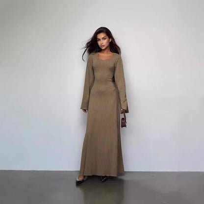 Damen Maxikleid mit langem, weitem Ärmel und elegantem Quadrat-Ausschnitt Stalluxe