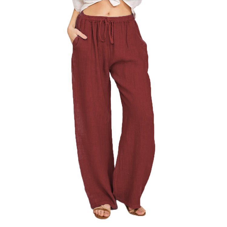 Damen Bequeme und luftige Leinenhose mit elastischem Bund und Seitentaschen Stalluxe