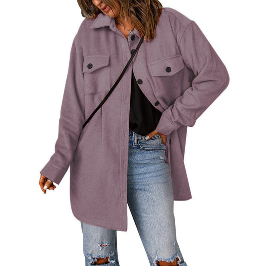 Damen gemütliche Oversize-Hemdjacke mit praktischen Taschen Stalluxe