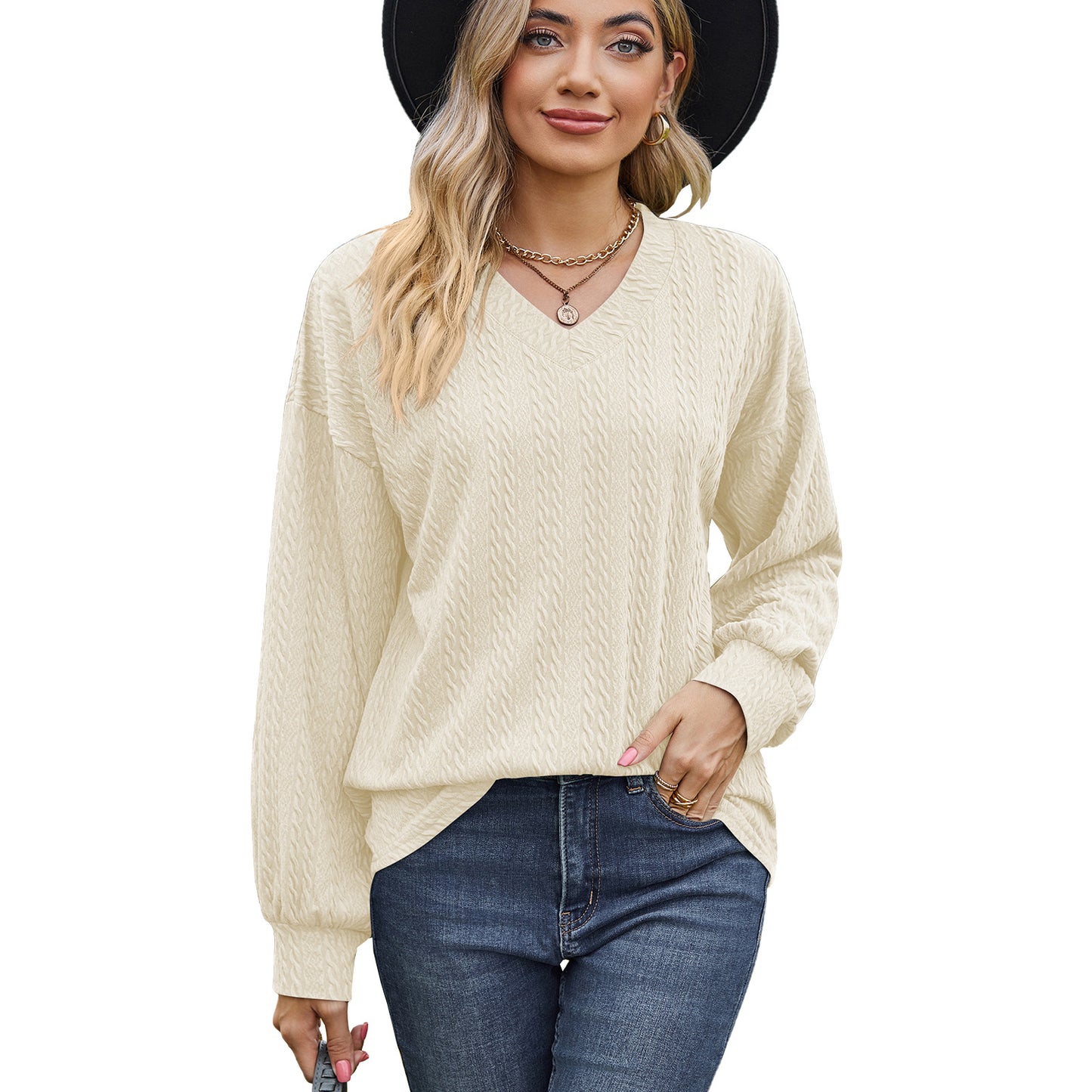Damen Viskosepullover mit strukturiertem Kabelmuster und lässigem Schnitt Stalluxe