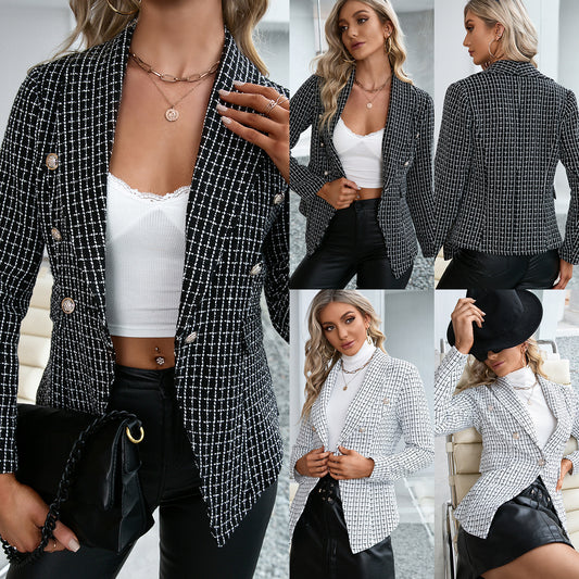Damen strukturierte Blazerjacke im eleganten Karomuster Stalluxe