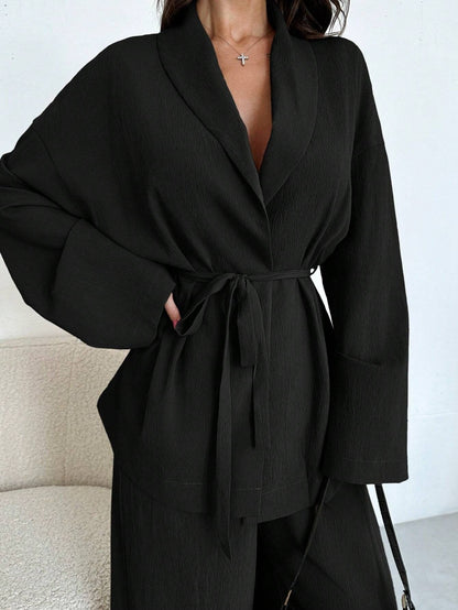 Damen lässige Oversized Blazerjacke mit Gürtel Stalluxe