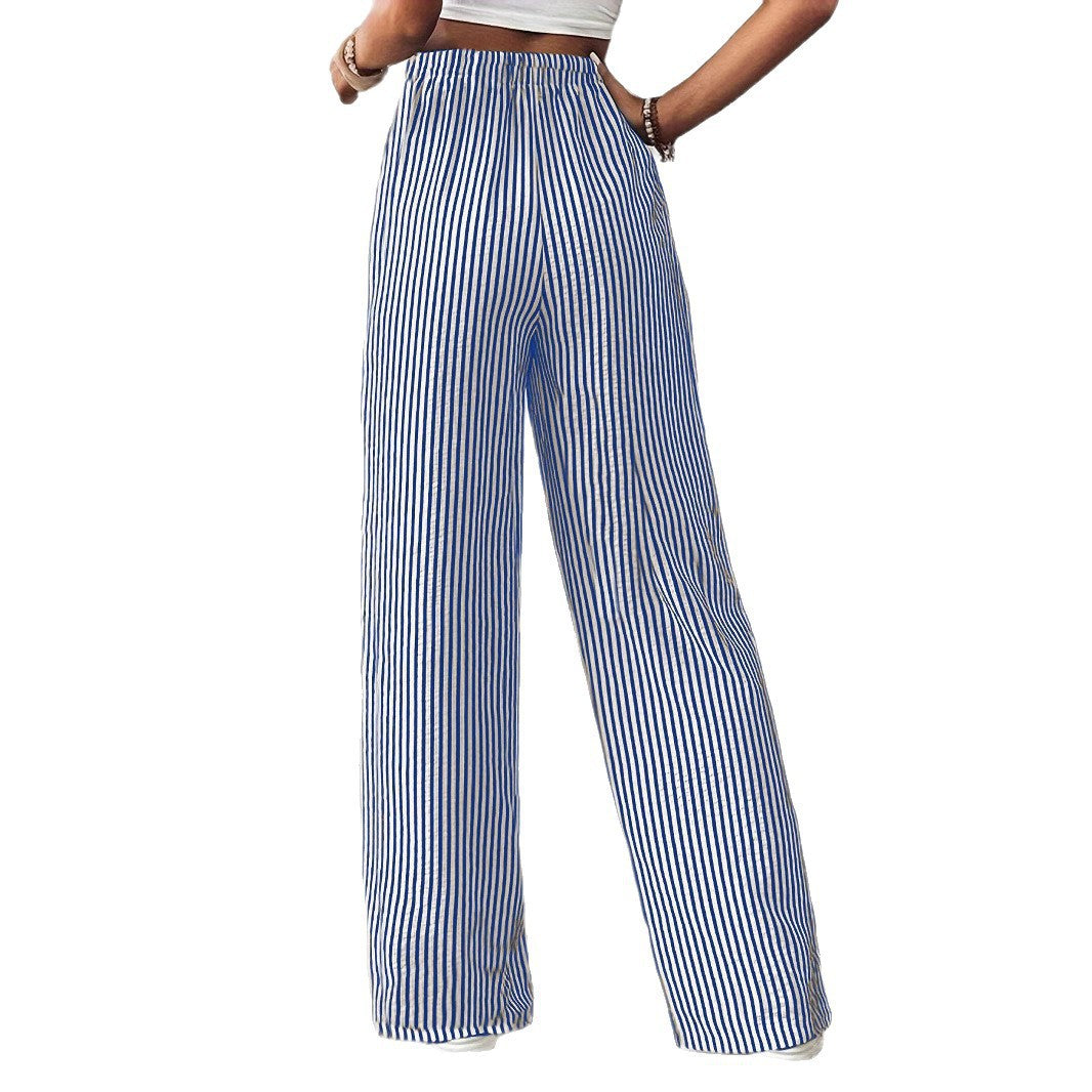 Damen weit geschnittene gestreifte Hose mit elastischem Bund und praktischen Taschen Stalluxe