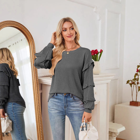 Damen lässiges Oberteil mit Rüschendetails und strukturiertem Design Stalluxe