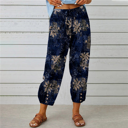 Damen lässige Pant mit floralem Druck und praktischen Knöpfen Stalluxe