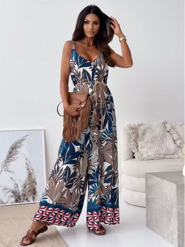 Damen Jumpsuit mit weitem Bein und verspieltem Musterdruck Stalluxe