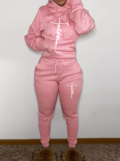 Damen komfortabler Hoodie- und Jogginghose-Set mit elegantem Schriftzug Stalluxe