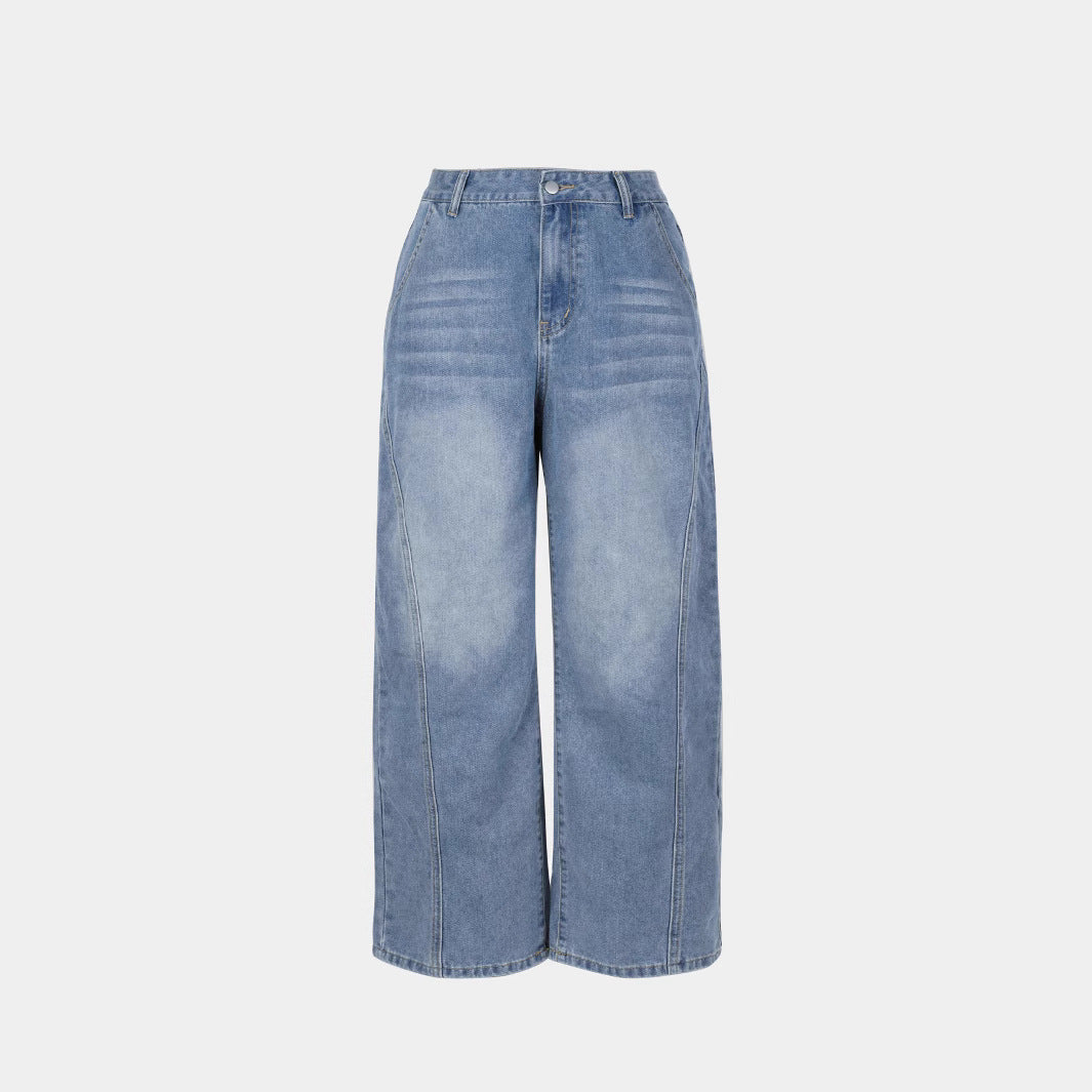 Damen weite Jeanshose mit hohem Bund Stalluxe