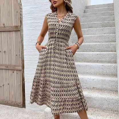 Damen Midikleid mit Knopfdetails und elastischem Taillenbund Stalluxe