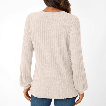 Damen gemütliches Langarmshirt mit strukturiertem V-Ausschnitt Stalluxe