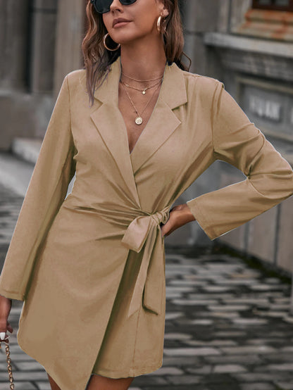 Damen Wickelkleid mit modischem Reverskragen und seitlichem Bindegürtel Stalluxe