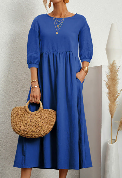 Damen Maxikleid mit eleganter Taillierung und voluminösen Ärmeln Stalluxe