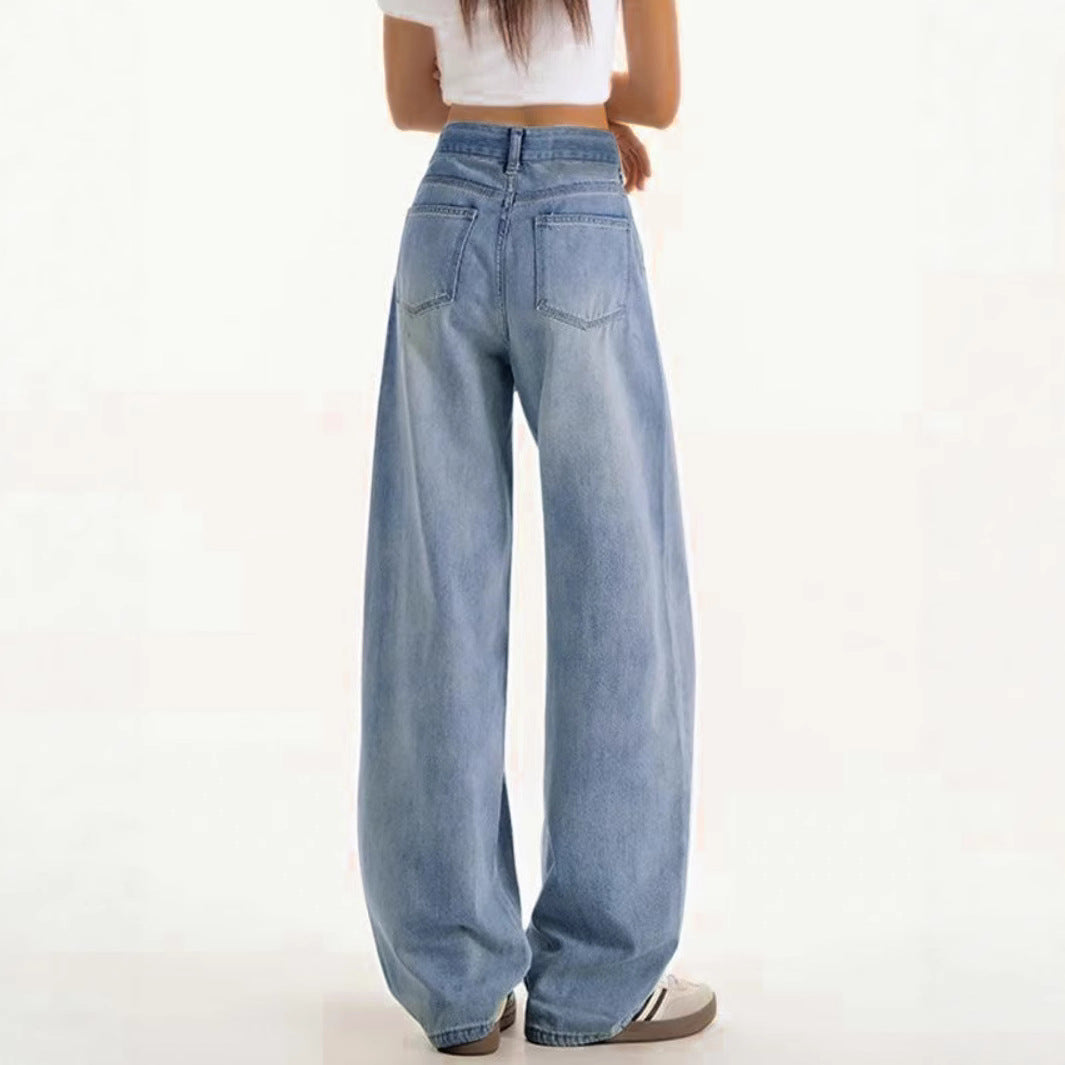 Damen weite Jeanshose mit hohem Bund Stalluxe