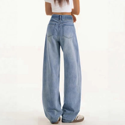 Damen weite Jeanshose mit hohem Bund Stalluxe
