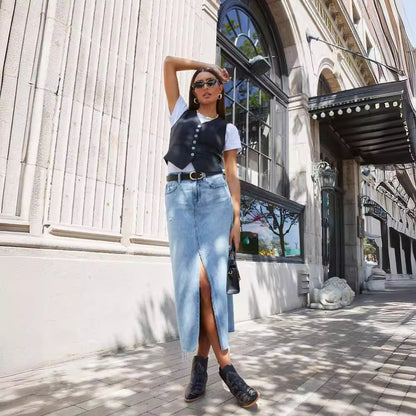 Damen Jeansrock mit modischem Schlitz und lässigem Schnitt Stalluxe