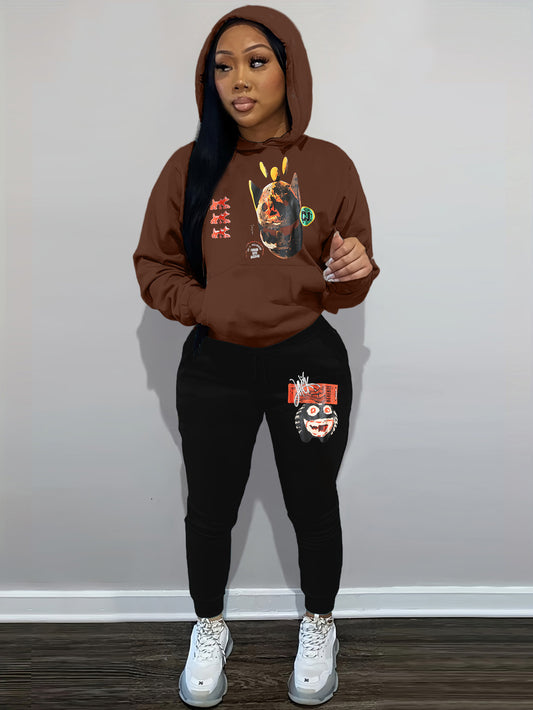 Damen Urbanes Hoodie und Jogginghose Set mit künstlerischem Druck Stalluxe