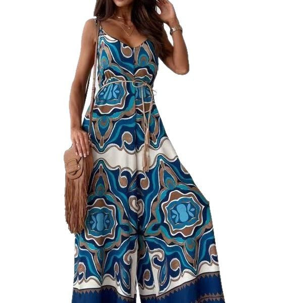 Damen Jumpsuit mit weitem Bein und verspieltem Musterdruck Stalluxe