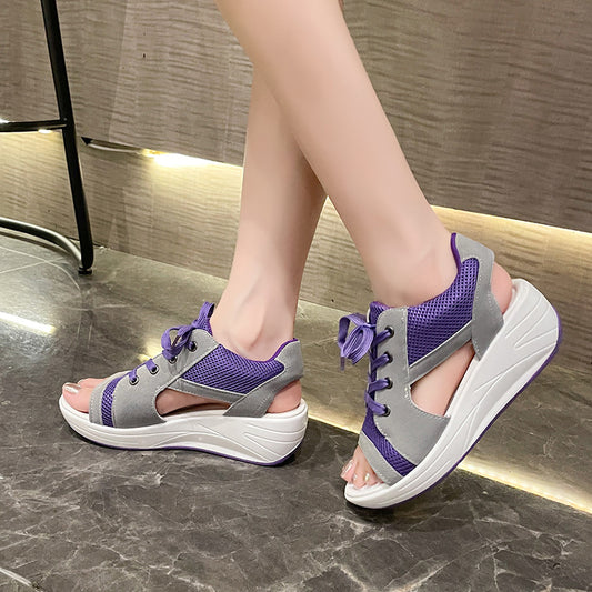 Damen sportliche Sandalen mit atmungsaktivem Mesh-Obermaterial und flexiblem Keil Stalluxe