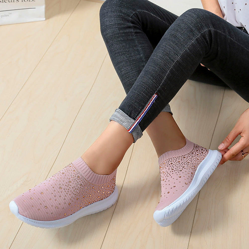 Damen Sportliche Slip-On Sneakers mit funkelnden Strassapplikationen Stalluxe