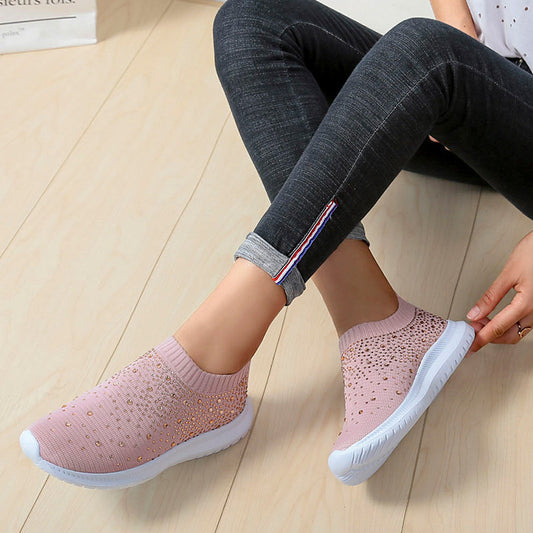 Damen Sportliche Slip-On Sneakers mit funkelnden Strassapplikationen Stalluxe